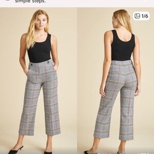 Veronica Beard islay Gray Plaid Wide-Leg Cropped Pants